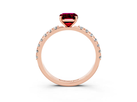 Rose gold Emerald Cut Garnet Solitaire Pavé Band with Four-Prong Setting_3