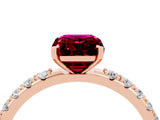 Rose gold Emerald Cut Garnet Solitaire Pavé Band with Four-Prong Setting_4