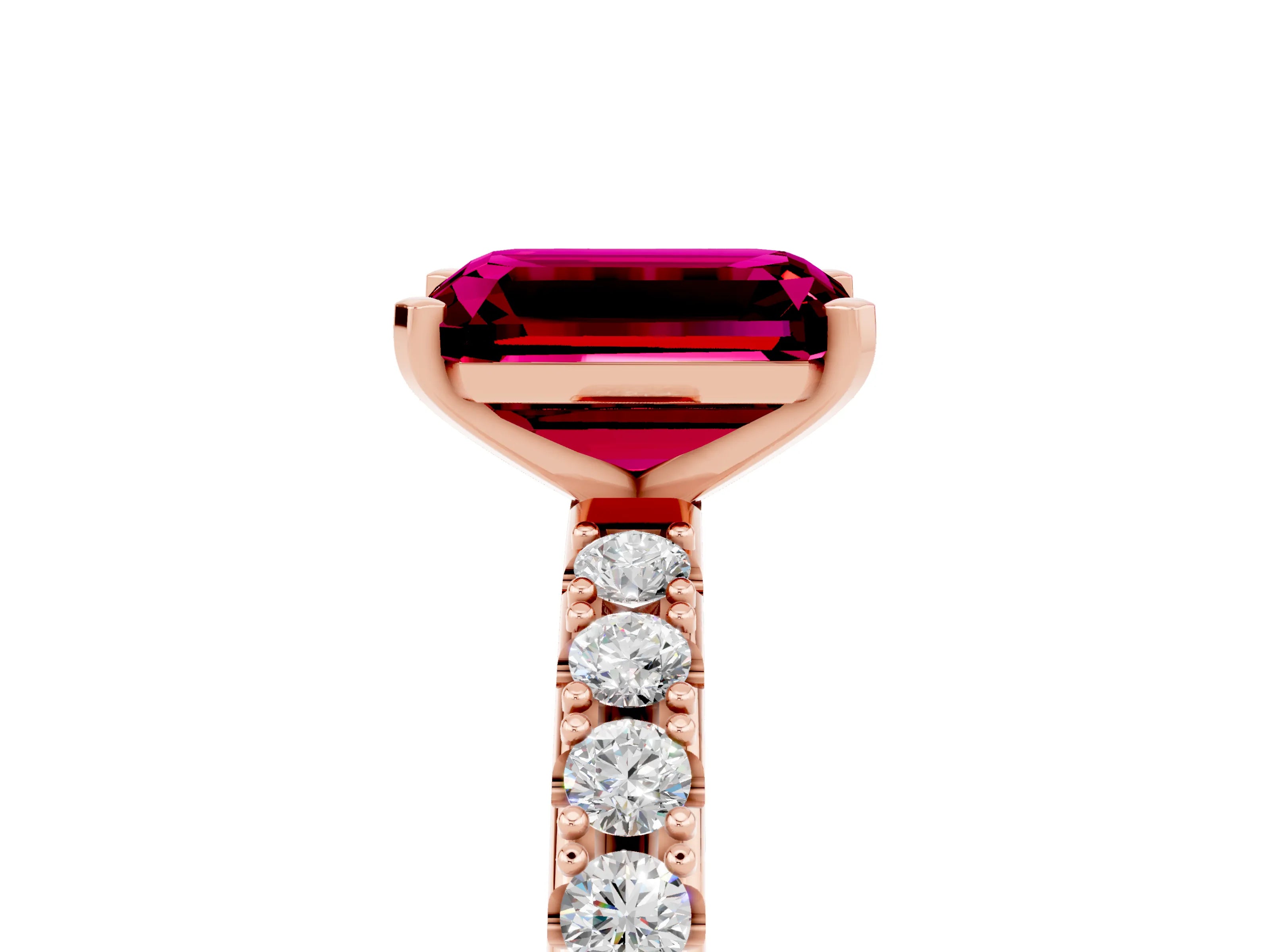 Rose gold Emerald Cut Garnet Solitaire Pavé Band with Four-Prong Setting_5