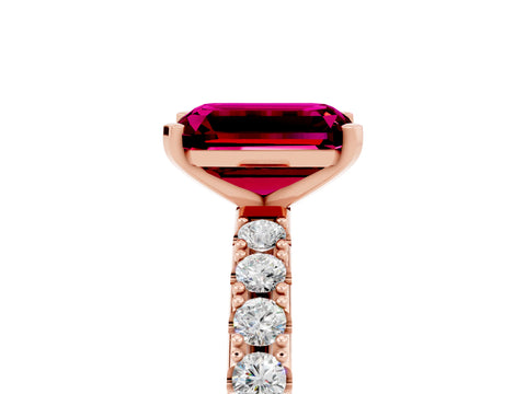 Rose gold Emerald Cut Garnet Solitaire Pavé Band with Four-Prong Setting_5