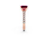 Rose gold Emerald Cut Garnet Solitaire Pavé Engagement Ring with Round Band and Prong Setting_14
