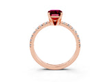 Rose gold Emerald Cut Garnet Solitaire Pavé Engagement Ring with Round Band and Prong Setting_15