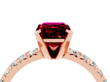 Rose gold Emerald Cut Garnet Solitaire Pavé Engagement Ring with Round Band and Prong Setting_16