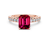 Rose gold Emerald Cut Garnet Solitaire Pavé Engagement Ring with Round Band and Prong Setting_60