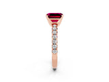 Rose gold Emerald Cut Garnet Solitaire Pavé Engagement Ring with Round Band and Prong Setting_62