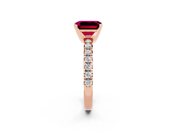 Rose gold Emerald Cut Garnet Solitaire Pavé Engagement Ring with Round Band and Prong Setting