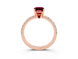 Rose gold Emerald Cut Garnet Solitaire Pavé Engagement Ring with Round Band and Prong Setting_63