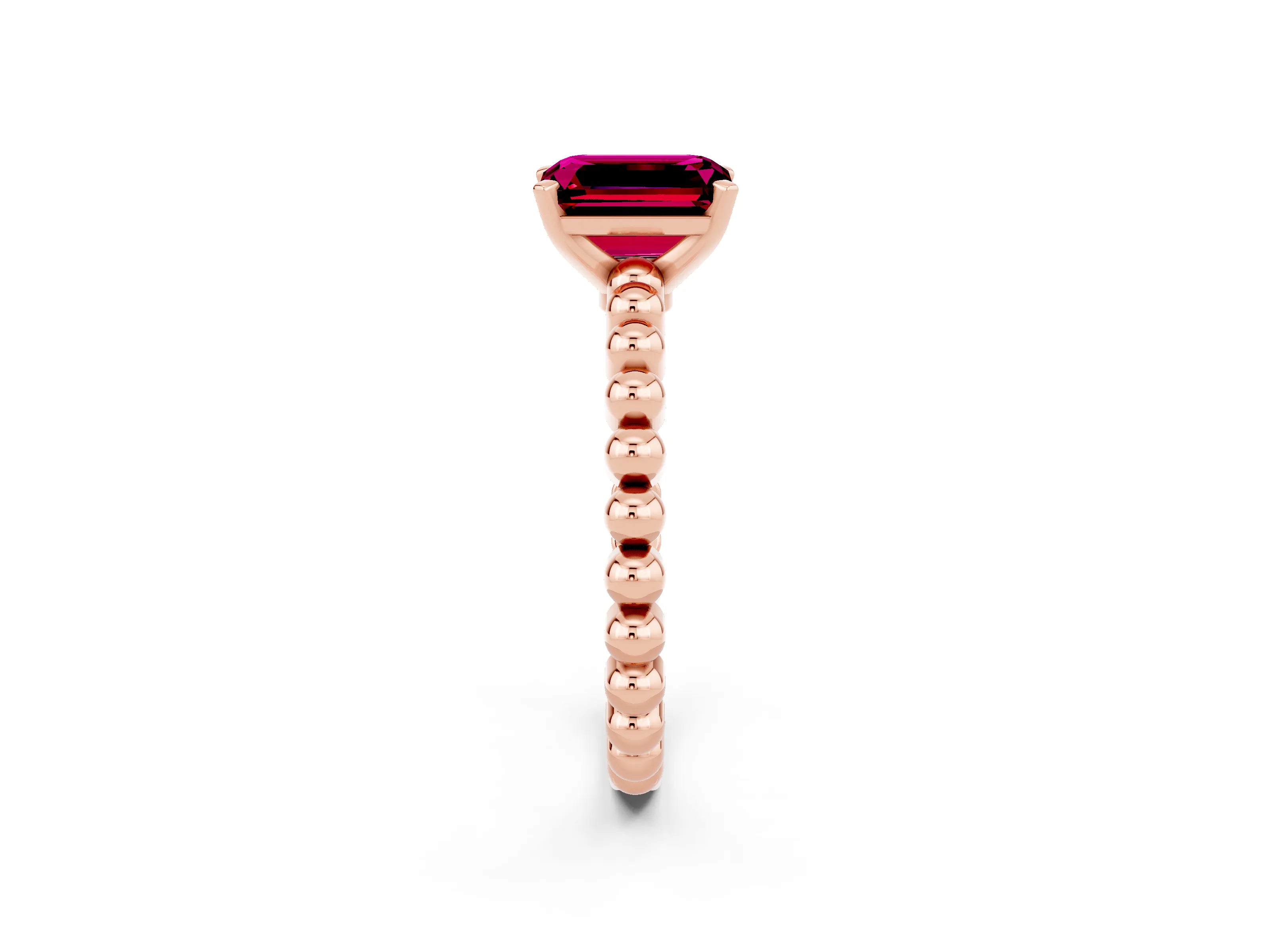 Rose gold Emerald Cut Garnet Solitaire Ring with Beaded Band and Prong Setting_2