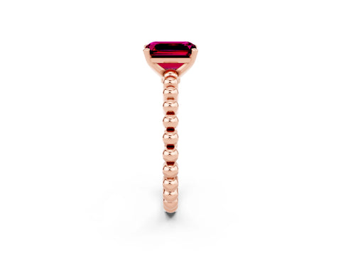 Rose gold Emerald Cut Garnet Solitaire Ring with Beaded Band and Prong Setting_2