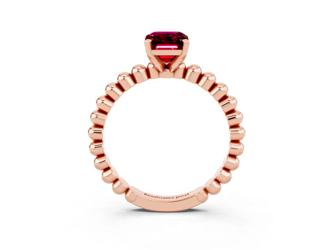 Rose gold Emerald Cut Garnet Solitaire Ring with Beaded Band and Prong Setting_3