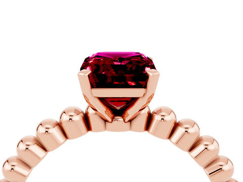 Rose gold Emerald Cut Garnet Solitaire Ring with Beaded Band and Prong Setting_4