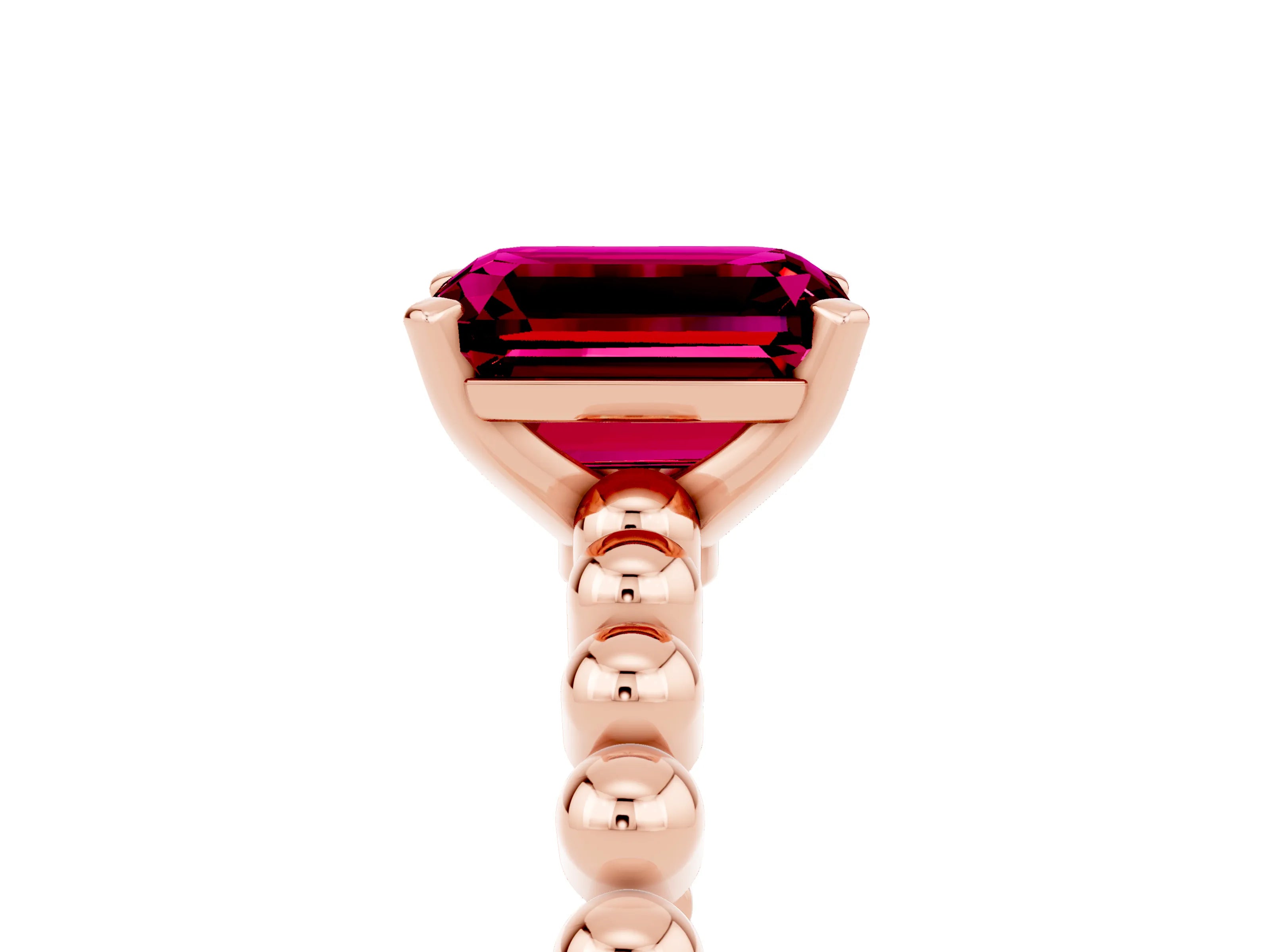Rose gold Emerald Cut Garnet Solitaire Ring with Beaded Band and Prong Setting_5