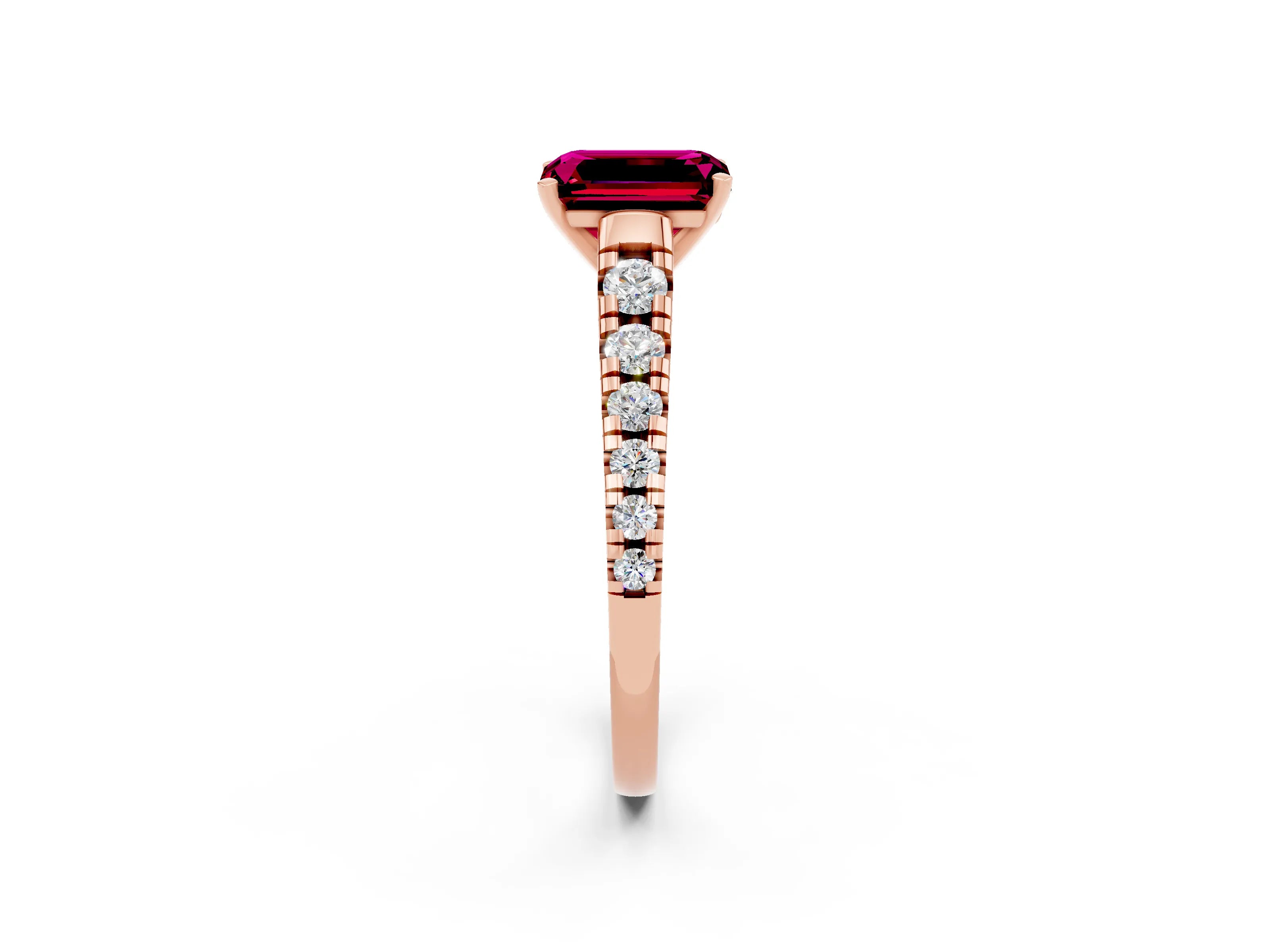 Rose gold Emerald Cut Garnet Solitaire Ring with Cathedral Setting and Pavé Band_2