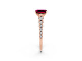 Rose gold Emerald Cut Garnet Solitaire Ring with Cathedral Setting and Pavé Band_2