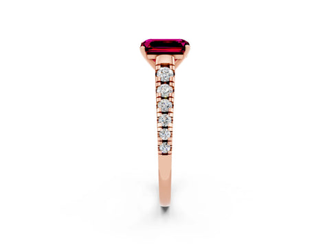 Rose gold Emerald Cut Garnet Solitaire Ring with Cathedral Setting and Pavé Band_2