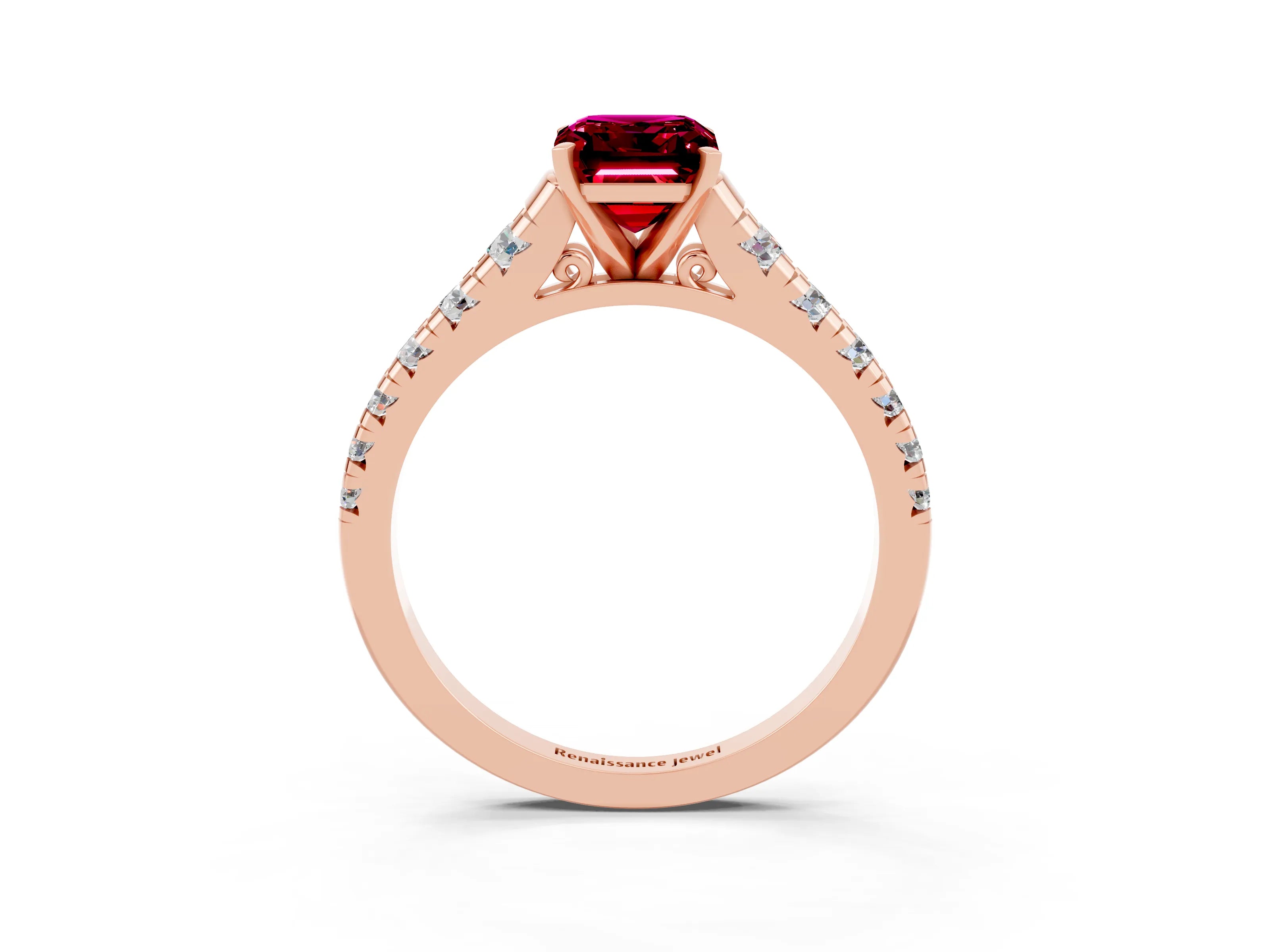 Rose gold Emerald Cut Garnet Solitaire Ring with Cathedral Setting and Pavé Band_3