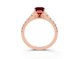 Rose gold Emerald Cut Garnet Solitaire Ring with Cathedral Setting and Pavé Band_3