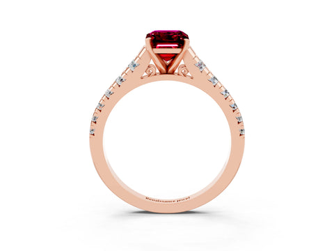 Rose gold Emerald Cut Garnet Solitaire Ring with Cathedral Setting and Pavé Band_3