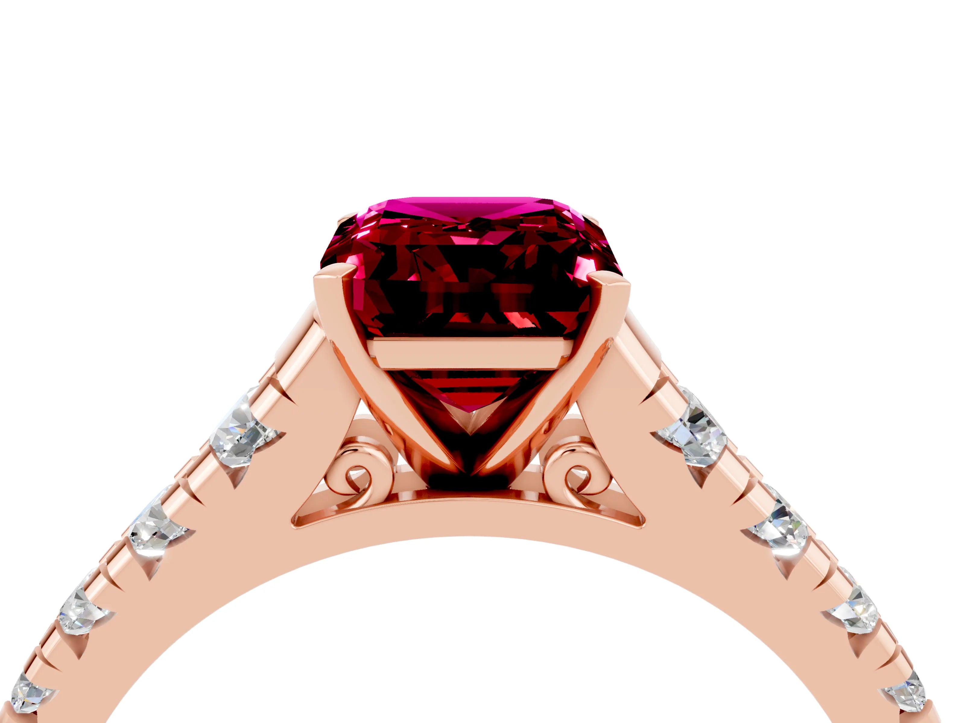 Rose gold Emerald Cut Garnet Solitaire Ring with Cathedral Setting and Pavé Band_4