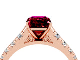 Rose gold Emerald Cut Garnet Solitaire Ring with Cathedral Setting and Pavé Band_4