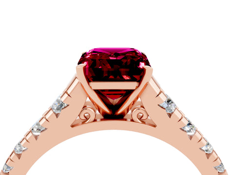 Rose gold Emerald Cut Garnet Solitaire Ring with Cathedral Setting and Pavé Band_4