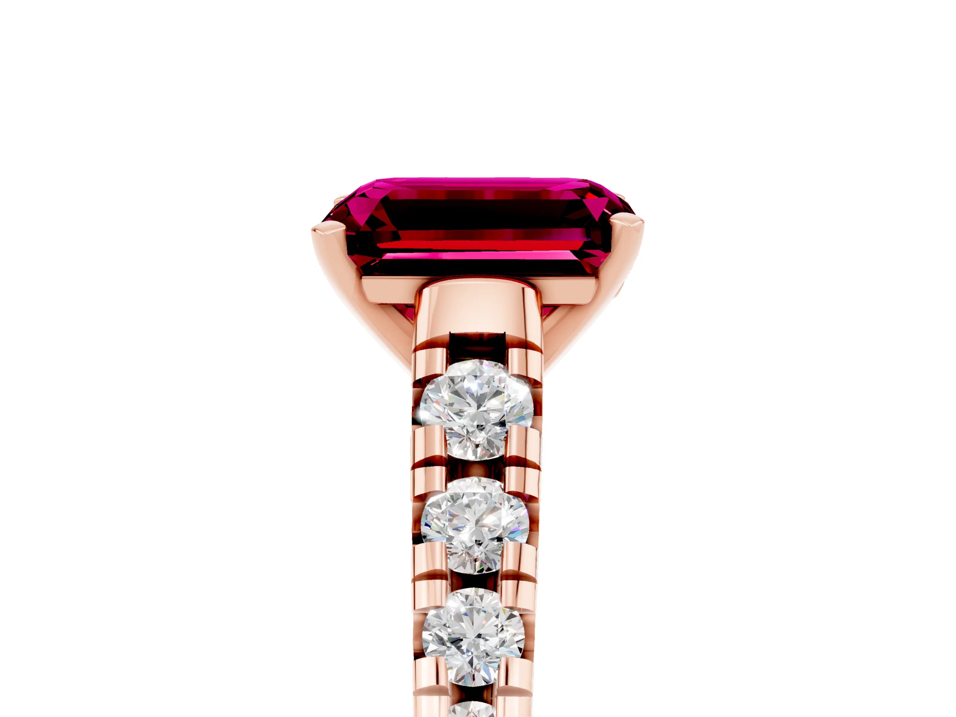 Rose gold Emerald Cut Garnet Solitaire Ring with Cathedral Setting and Pavé Band_5