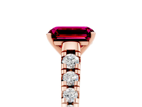 Rose gold Emerald Cut Garnet Solitaire Ring with Cathedral Setting and Pavé Band_5
