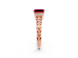 Rose gold Emerald Cut Garnet Solitaire Ring with Filigree Band and Four-Prong Setting_26