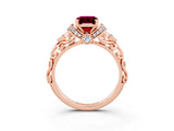 Rose gold Emerald Cut Garnet Solitaire Ring with Filigree Band and Four-Prong Setting_27