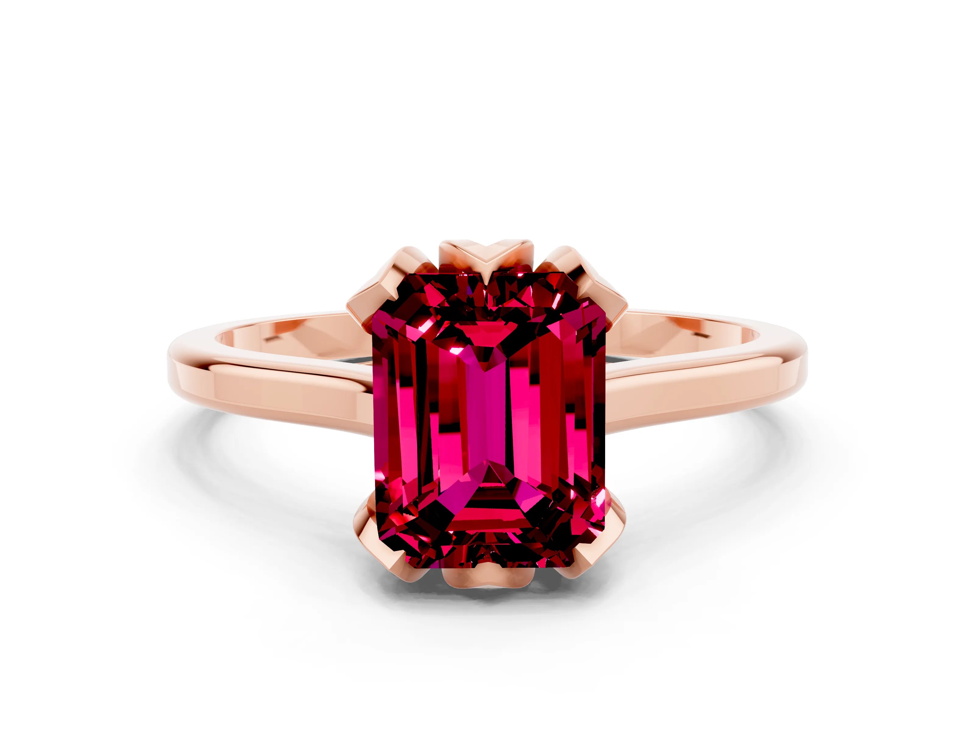 Rose gold Emerald Cut Garnet Solitaire Ring with Flower Prong Setting and Classic Band_12