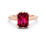 Rose gold Emerald Cut Garnet Solitaire Ring with Flower Prong Setting and Classic Band_12