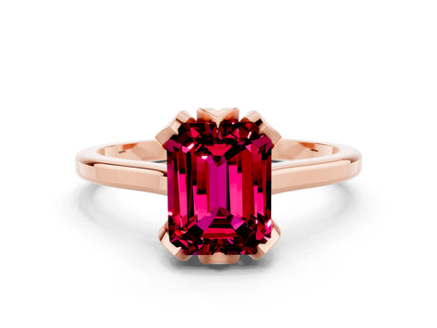 Rose gold Emerald Cut Garnet Solitaire Ring with Flower Prong Setting and Classic Band_12