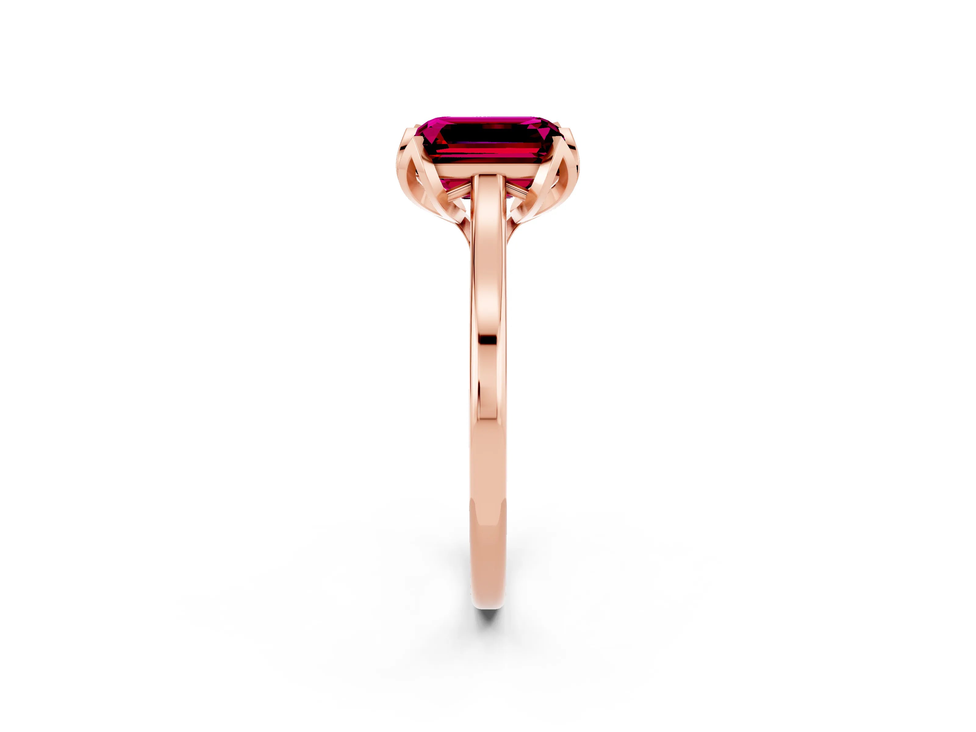 Rose gold Emerald Cut Garnet Solitaire Ring with Flower Prong Setting and Classic Band_14
