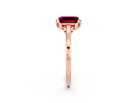 Rose gold Emerald Cut Garnet Solitaire Ring with Flower Prong Setting and Classic Band_14