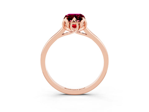 Rose gold Emerald Cut Garnet Solitaire Ring with Flower Prong Setting and Classic Band_15