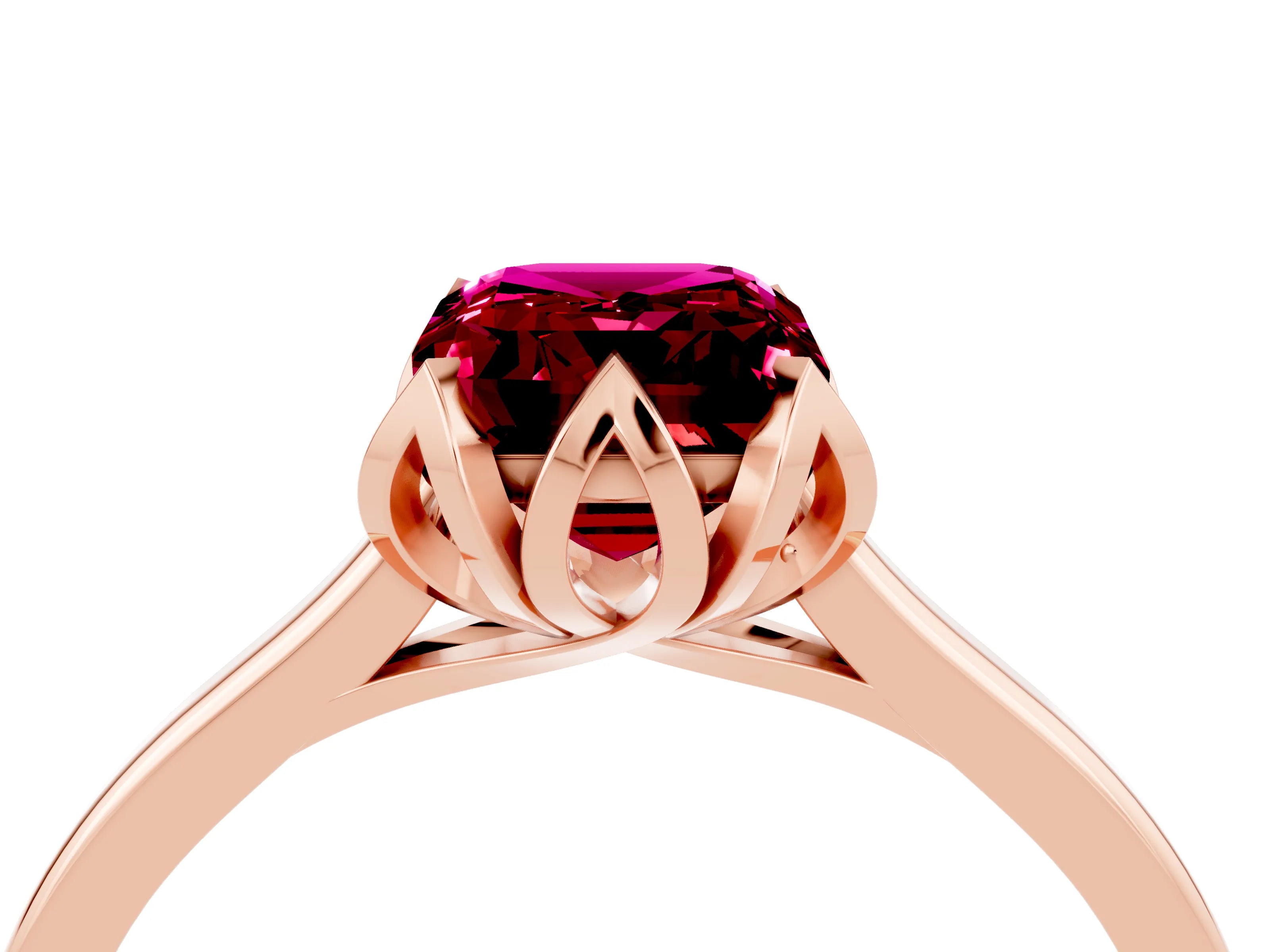 Rose gold Emerald Cut Garnet Solitaire Ring with Flower Prong Setting and Classic Band_16