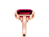 Rose gold Emerald Cut Garnet Solitaire Ring with Flower Prong Setting and Classic Band_17