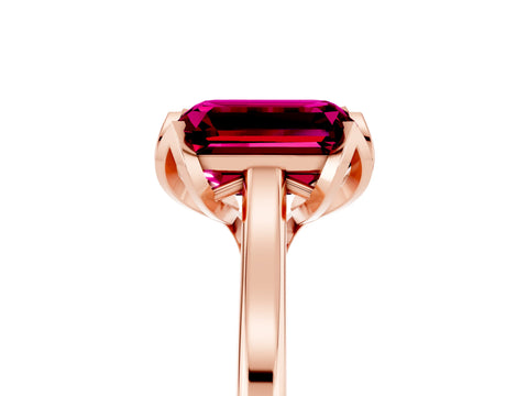 Rose gold Emerald Cut Garnet Solitaire Ring with Flower Prong Setting and Classic Band_17