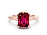 Rose gold Emerald Cut Garnet Solitaire Ring with Flower Prong Setting and Classic Band_36