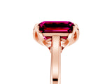 Rose gold Emerald Cut Garnet Solitaire Ring with Flower Prong Setting and Classic Band_41