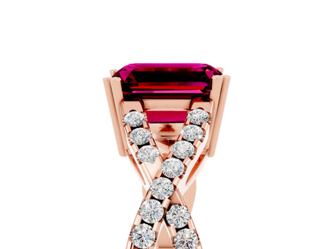 Rose gold Emerald Cut Garnet Solitaire Ring with Four-Prong Setting and Twisted Pavé Band_5