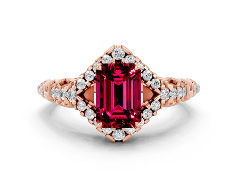 Rose gold Emerald Cut Garnet Solitaire Ring with Hidden Halo and Pavé Band_12