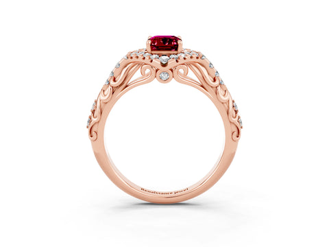 Rose gold Emerald Cut Garnet Solitaire Ring with Hidden Halo and Pavé Band_15