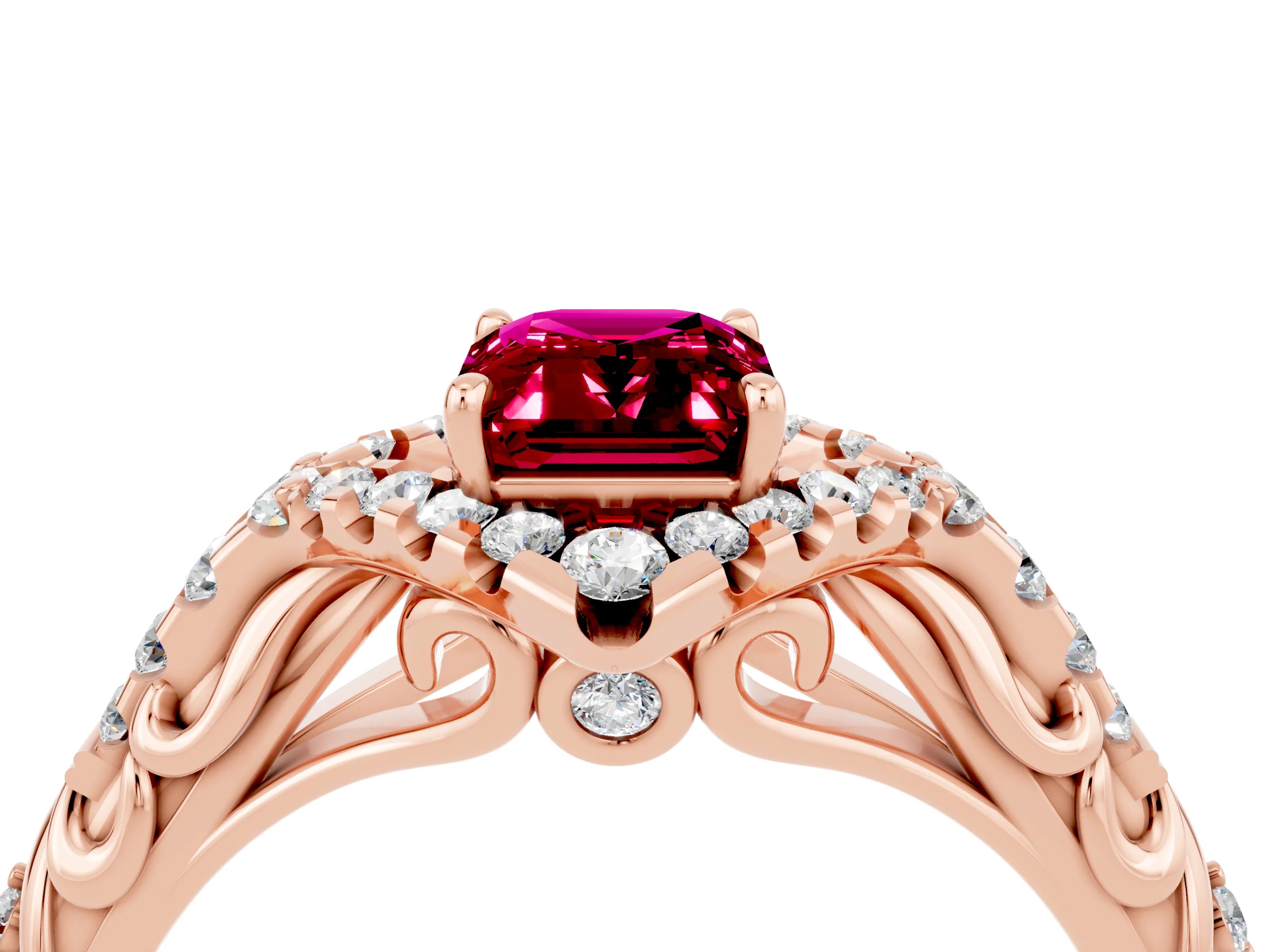 Rose gold Emerald Cut Garnet Solitaire Ring with Hidden Halo and Pavé Band_16