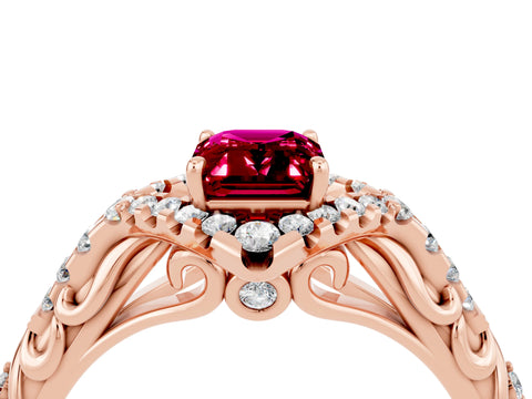 Rose gold Emerald Cut Garnet Solitaire Ring with Hidden Halo and Pavé Band_16