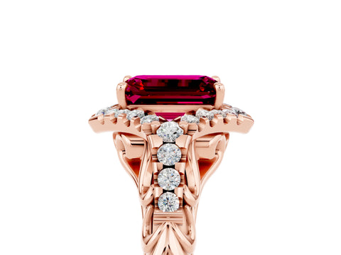Rose gold Emerald Cut Garnet Solitaire Ring with Hidden Halo and Pavé Band_17