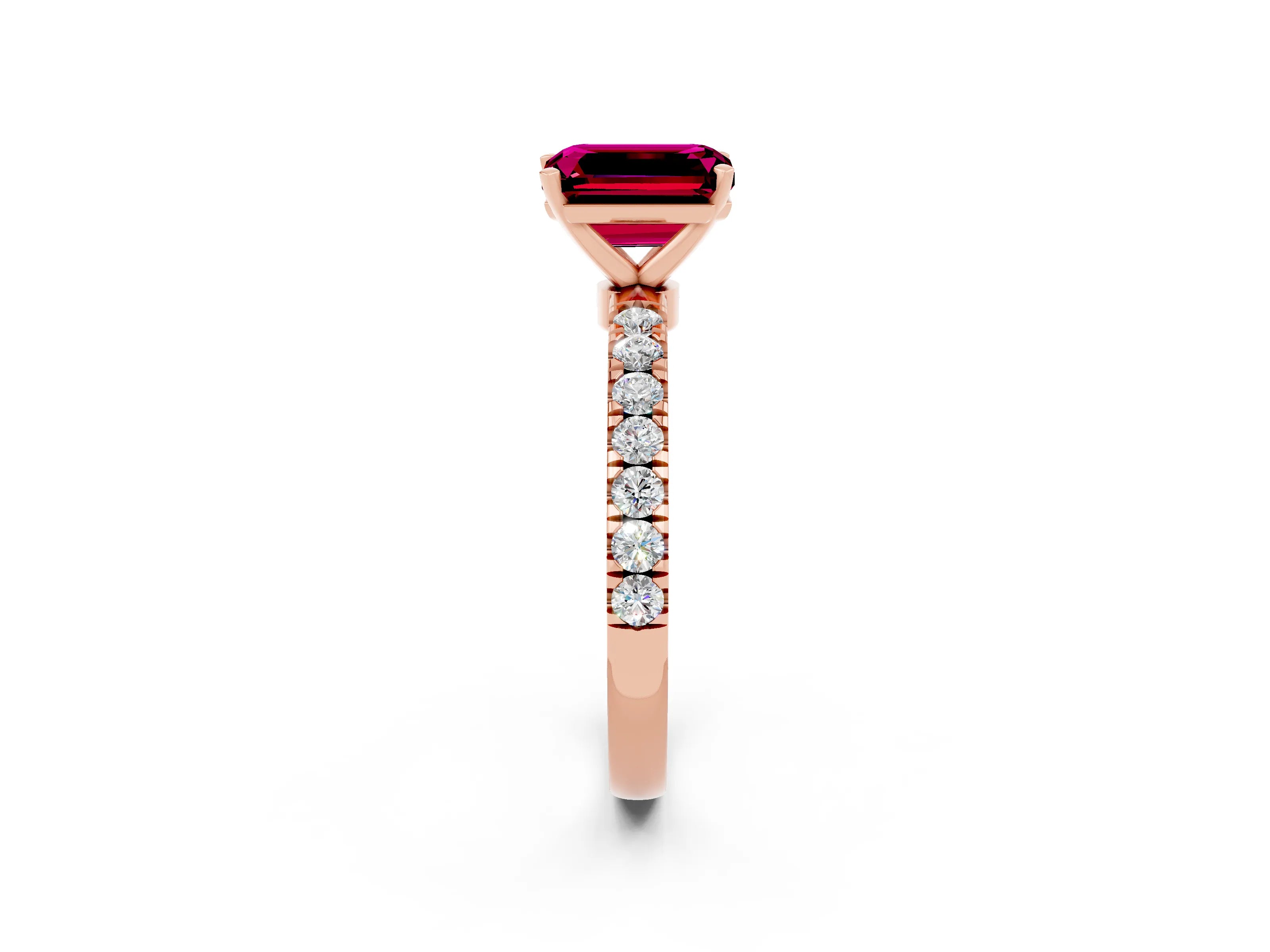 Rose gold Emerald Cut Garnet Solitaire Ring with Pavé Accents and Four-Prong Setting_2