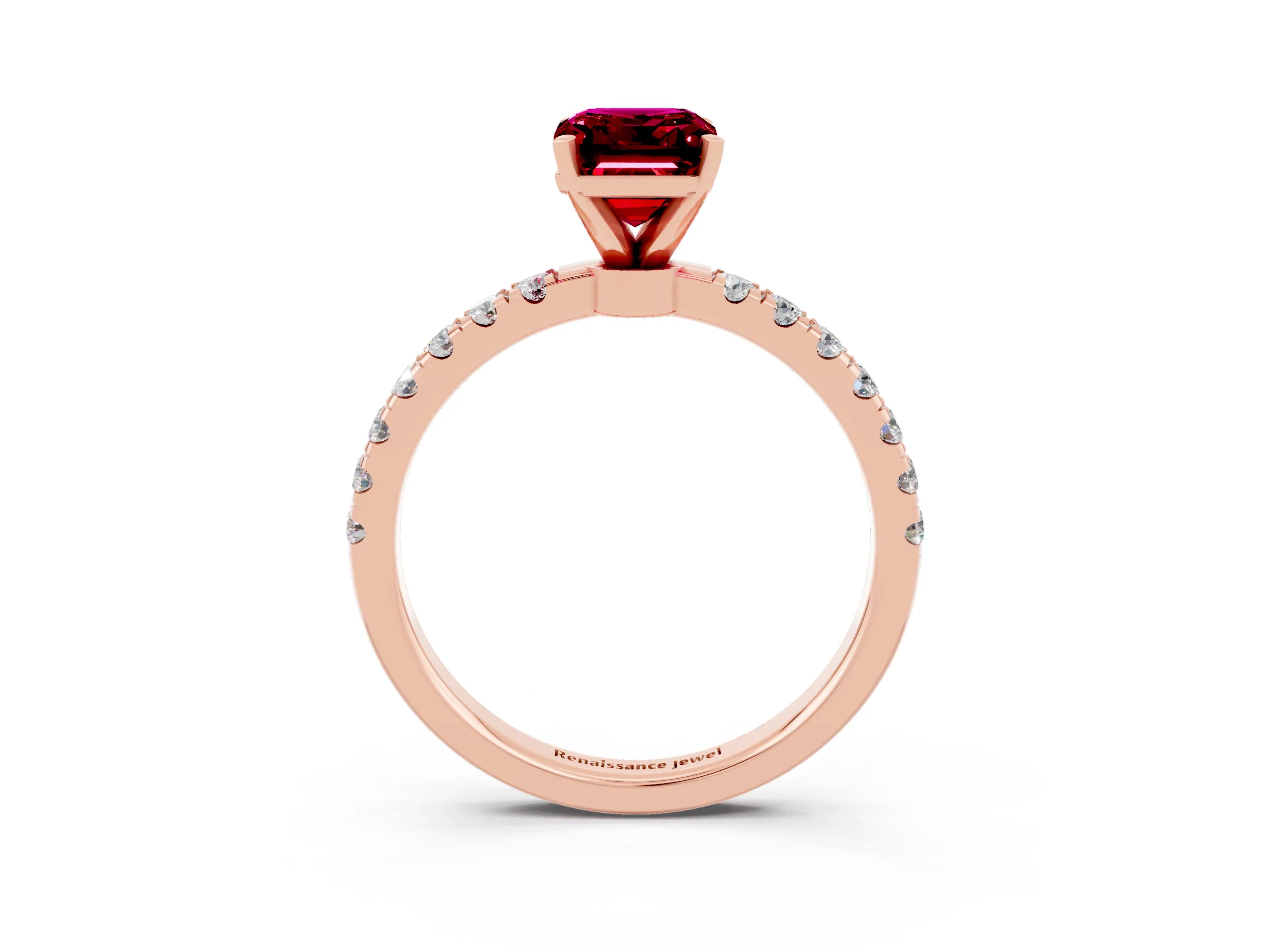 Rose gold Emerald Cut Garnet Solitaire Ring with Pavé Accents and Four-Prong Setting_3