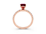 Rose gold Emerald Cut Garnet Solitaire Ring with Pavé Accents and Four-Prong Setting_3