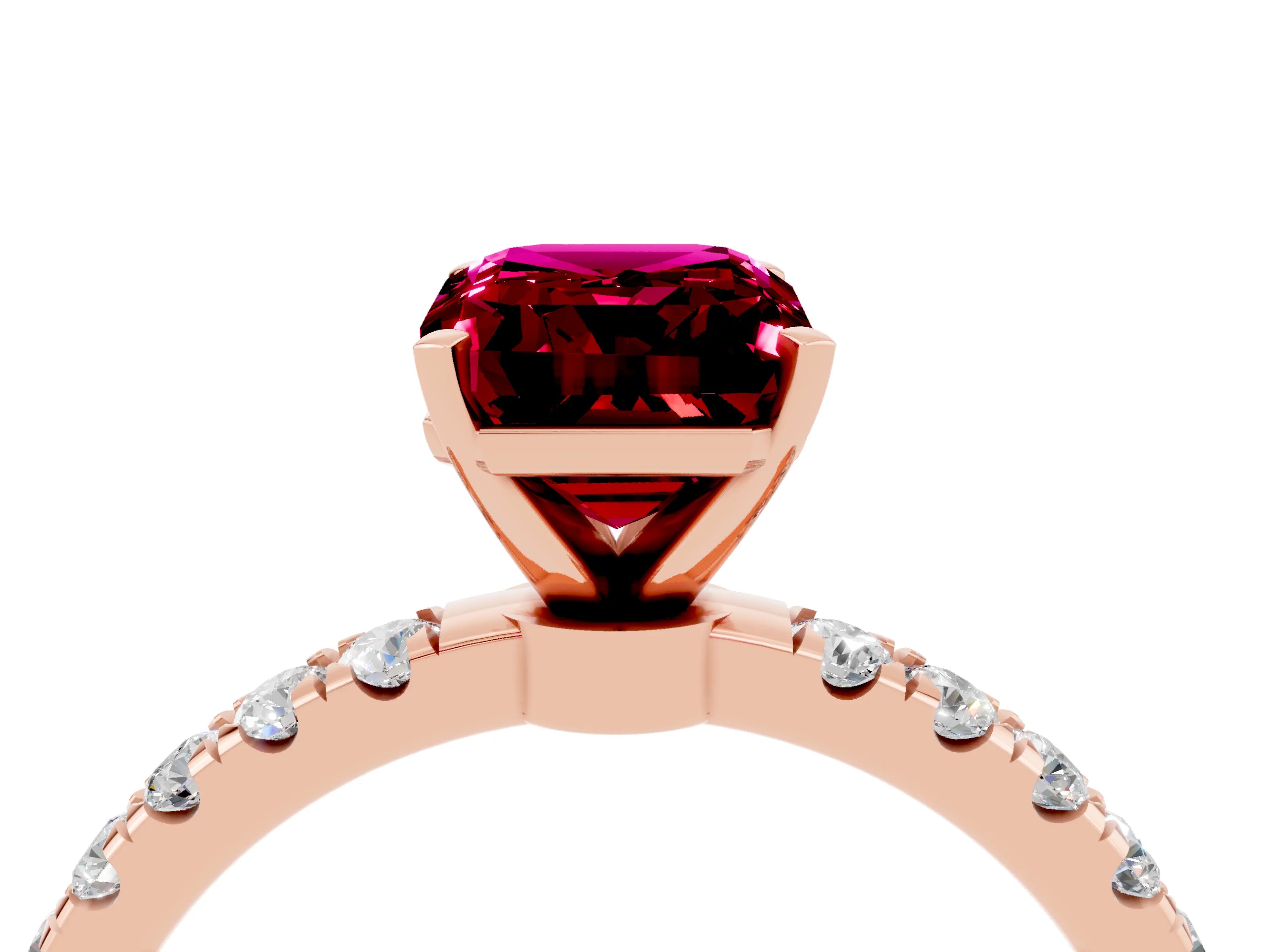 Rose gold Emerald Cut Garnet Solitaire Ring with Pavé Accents and Four-Prong Setting_4